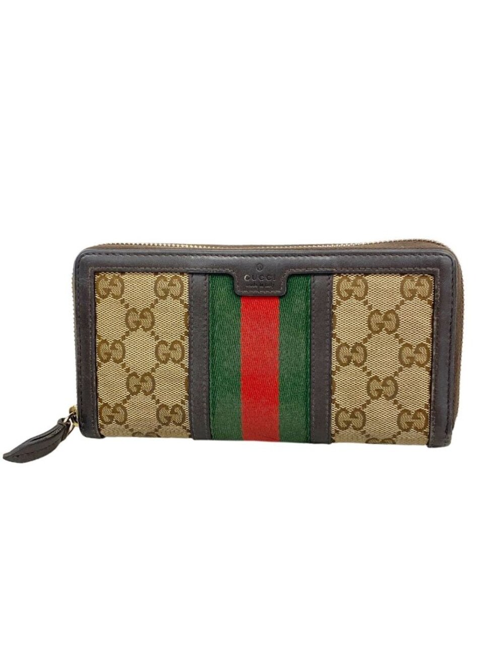 Gucci Wallet GG Canvas Sherry Line Brown Gold